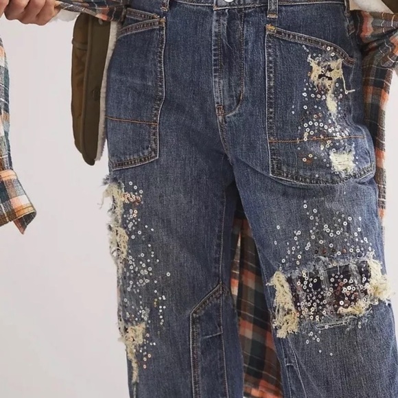 Anthropologie The Wanderer Relaxed Jeans Distressed Sequins High-Rise Size 29 - Picture 12 of 13